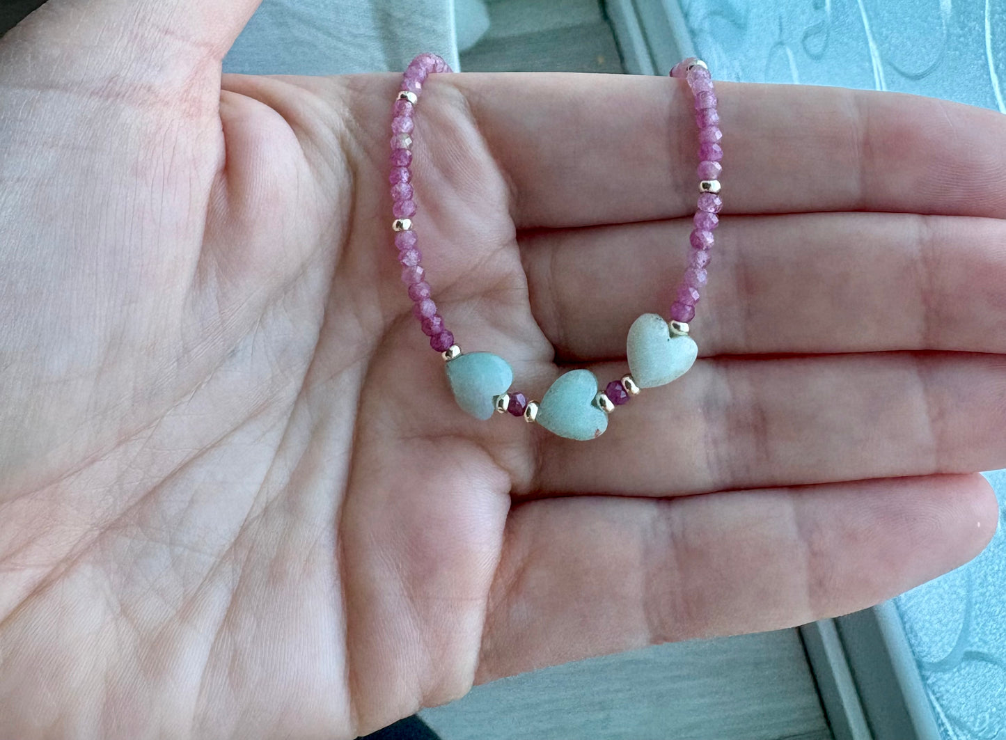 Pink Tourmaline & Amazonite Gemstone Necklace with 18k Gold-Filled Findings