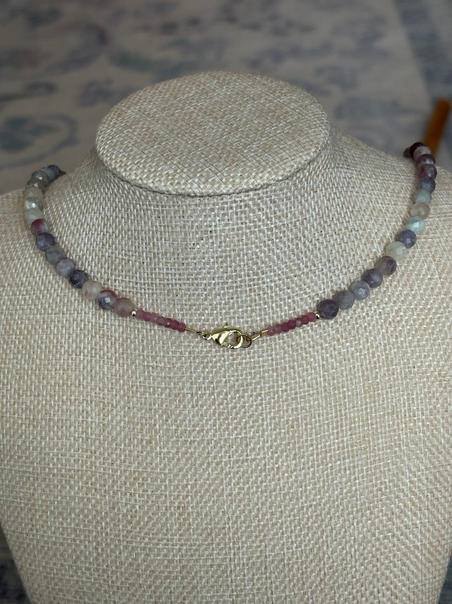 Pink Tourmaline, Lepidolite Quartz & Freshwater Pearls with 18k Gold-Filled Findings